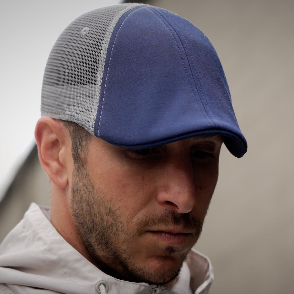 The Mesh Trucker Boston Scally Cap - Navy with Grey